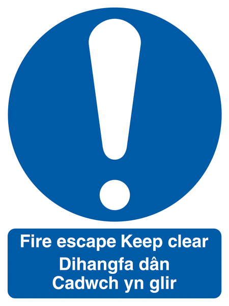 Welsh / English Fire Escape Keep Clear Multilingual Safety Sign - Blitz ...