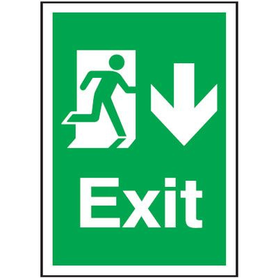 Arrow Down Fire Exit Safety Sign - Portrait