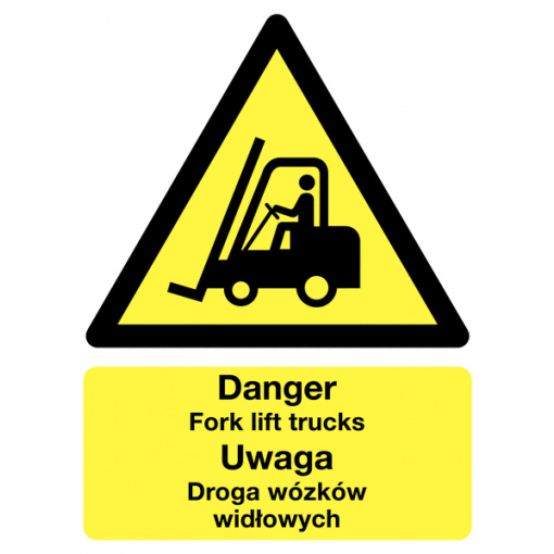 Polish / English Danger Fork Lift Trucks Multilingual Safety Sign